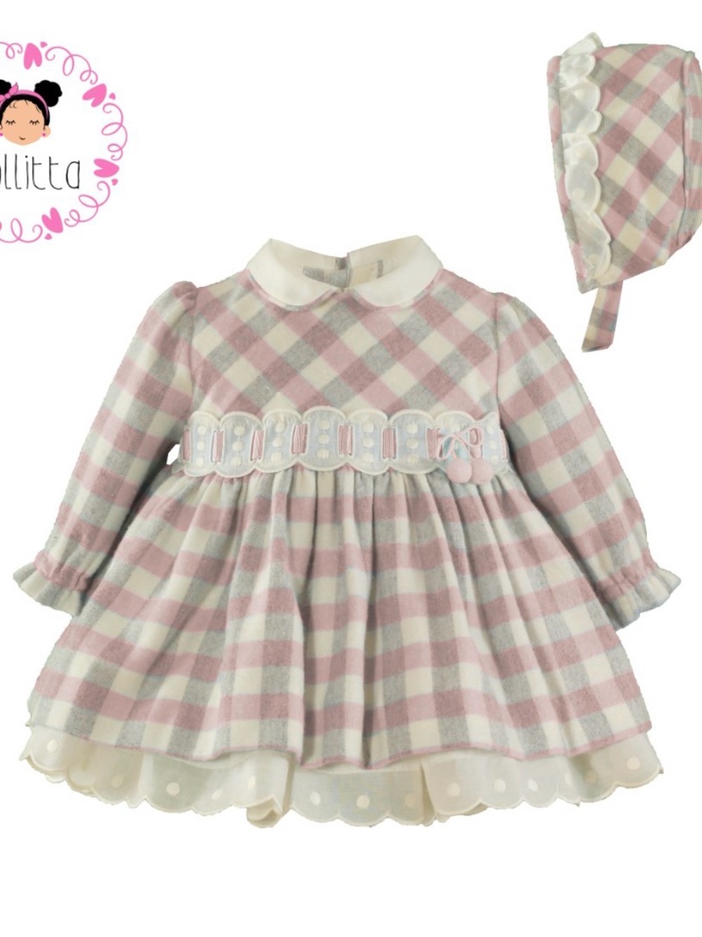 Classic Pink & White Plaid Baby Dress with Matching Bonnet